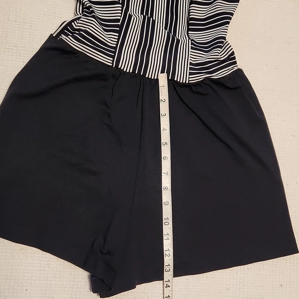 Vintage Jantzen dark navy/white  striped one-piece swimsuit/romper